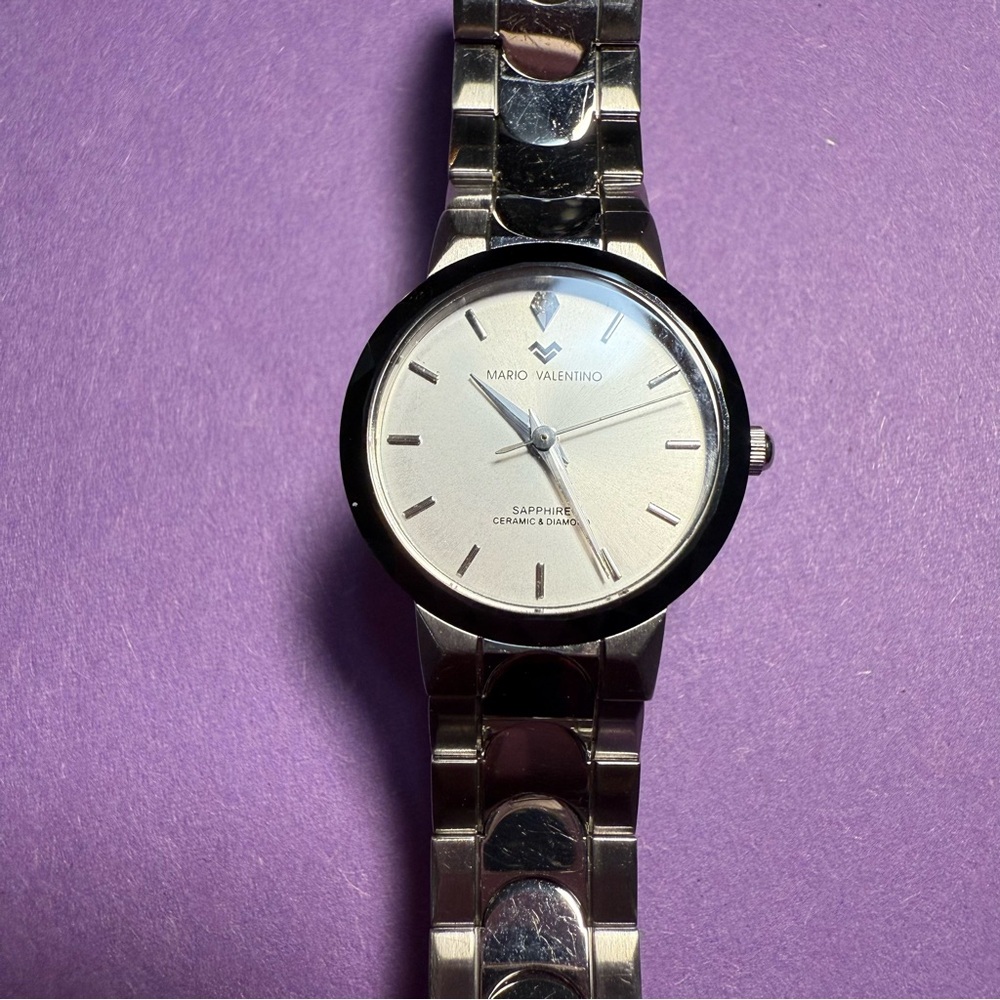 Mario Valentino Silver Dial Watch with Black Trim